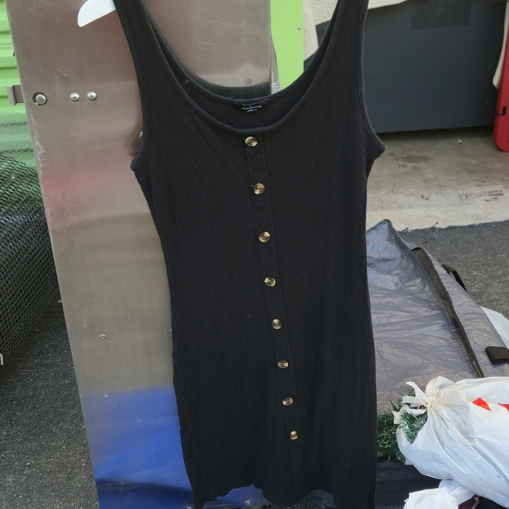 Ambiance Black Ribbed Button-Front Tank Dress